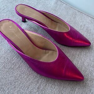 Anthropologie Fuchsia Mules with Kitten Heel